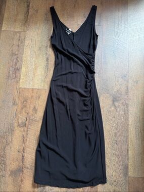 bebe Black Sleeveless Wrap-Style Midi Dress